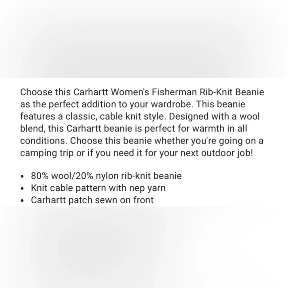 Carhartt Wool Blend Cable Knit cuffed fisherman beanie hat, warm, Winter- sable - Picture 7 of 7